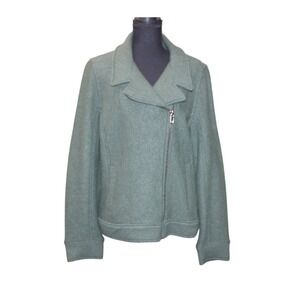 Tahari Moto Jacket Womens Large Sage Green Excellent Wool Blend Asymmetrical Zip